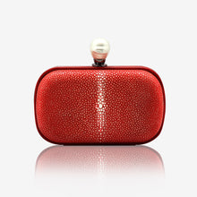 Load image into Gallery viewer, Dahlia stingray box clutch red color with pearl clasp closure

