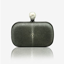 Load image into Gallery viewer, Dahlia stingray box clutch gray color with pearl clasp closure