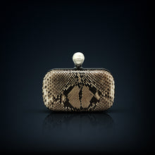 Load image into Gallery viewer, Dahlia python box clutch natural color pearl clasp closure