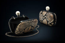 Load image into Gallery viewer, Dahlia python box clutch natural color pearl clasp closure