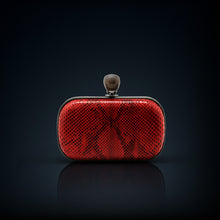 Load image into Gallery viewer, Dahlia python box clutch red color with smoky quartz clasp closure