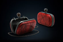 Load image into Gallery viewer, Dahlia python box clutch red color with smoky quartz clasp closure