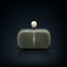 Load image into Gallery viewer, Dahlia stingray box clutch gray color with pearl clasp closure