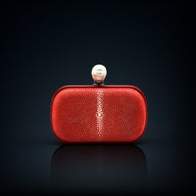 Load image into Gallery viewer, Dahlia stingray box clutch red color with pearl clasp closure