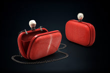 Load image into Gallery viewer, Dahlia stingray box clutch red color with pearl clasp closure
