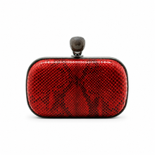 Load image into Gallery viewer, HB0181-25 Dahlia python box clutch red color with smoky quartz clasp closure
