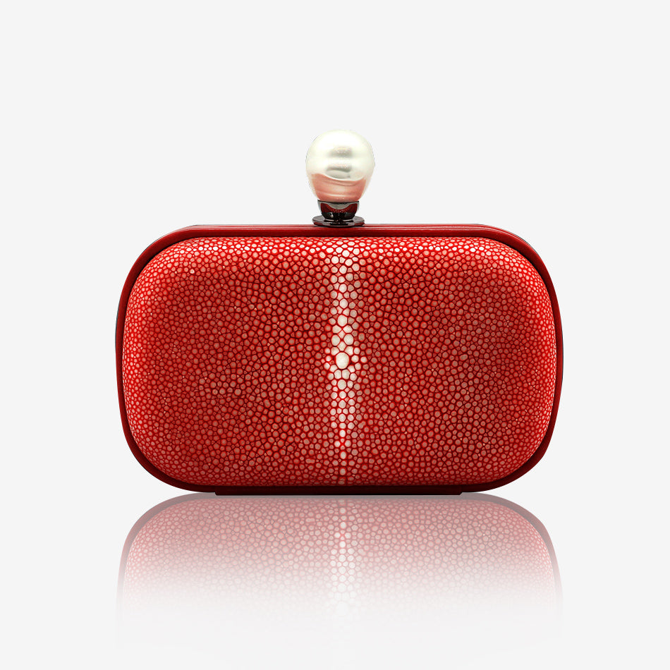 Dahlia stingray box clutch red color with pearl clasp closure
