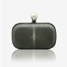Load image into Gallery viewer, Dahlia stingray box clutch gray color with pearl clasp closure
