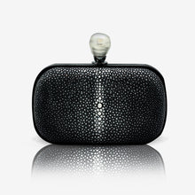 Load image into Gallery viewer, Dahlia stingray box clutch dark blue color with pearl clasp closure
