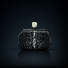 Load image into Gallery viewer, Dahlia stingray box clutch dark blue color with pearl clasp closure
