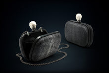 Load image into Gallery viewer, Dahlia stingray box clutch dark blue color with pearl clasp closure
