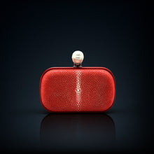Load image into Gallery viewer, Dahlia stingray box clutch red color with pearl clasp closure
