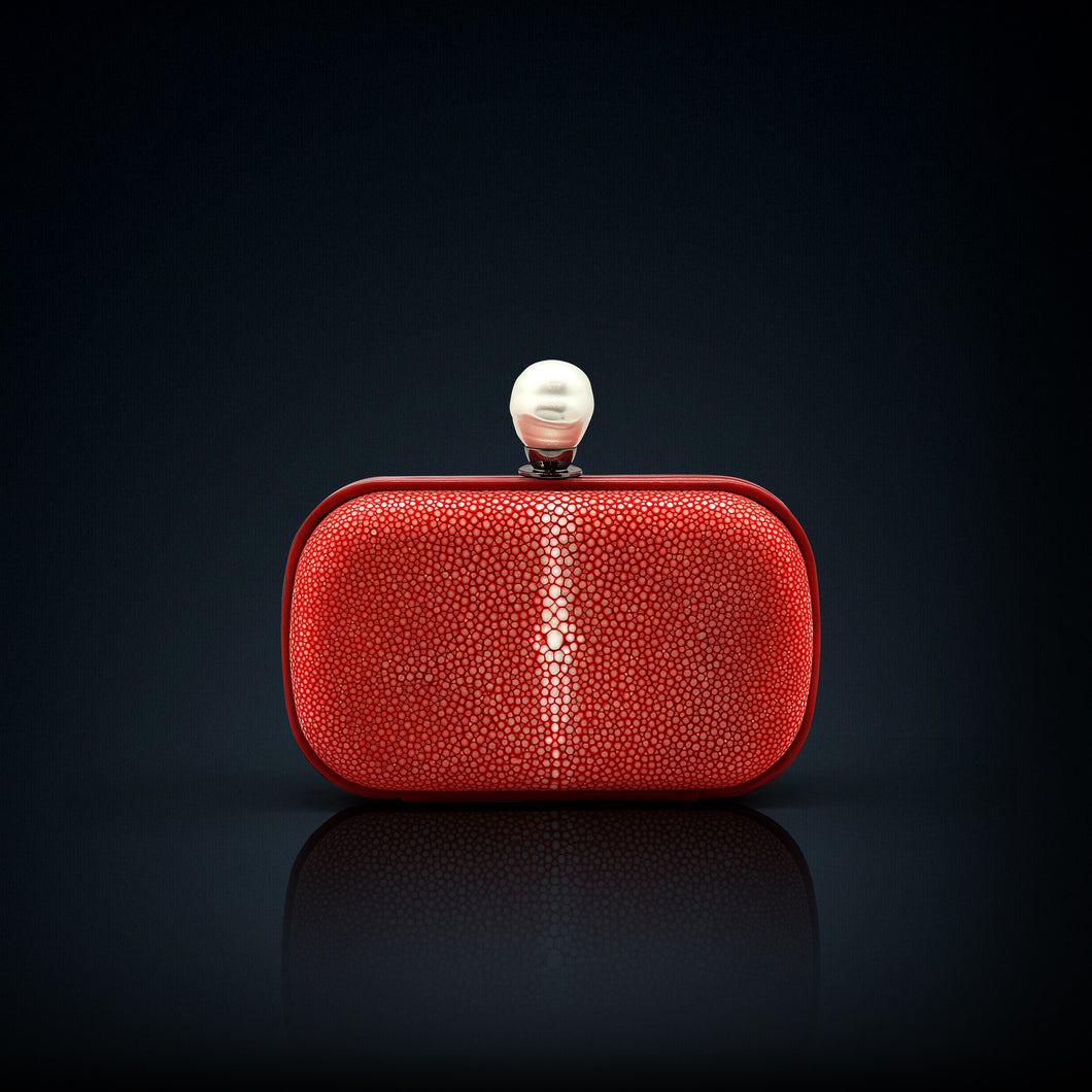 Dahlia stingray box clutch red color with pearl clasp closure